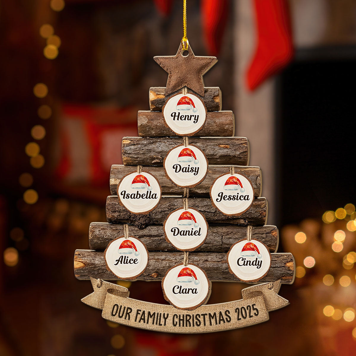 Custom Family Ornament, Christmas Gift for Family Members •  Rustic Family Christmas Tree - Personalized Wood Ornament