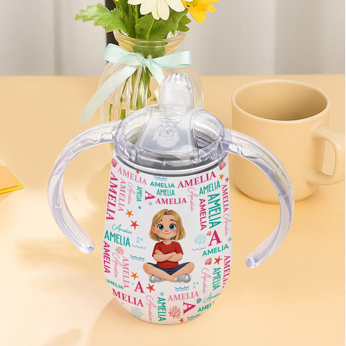Custom Birthday Baby Shower Gift For Newborns • Cute Baby - Personalized Sippy Cup With Handles
