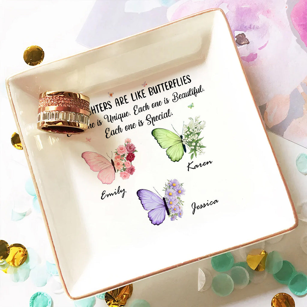 Custom Daughter Trinket Dish, Meaningful Birthday Gift For Her • Butterflies Flutter Daughters Shine - Personalized Jewelry Dish