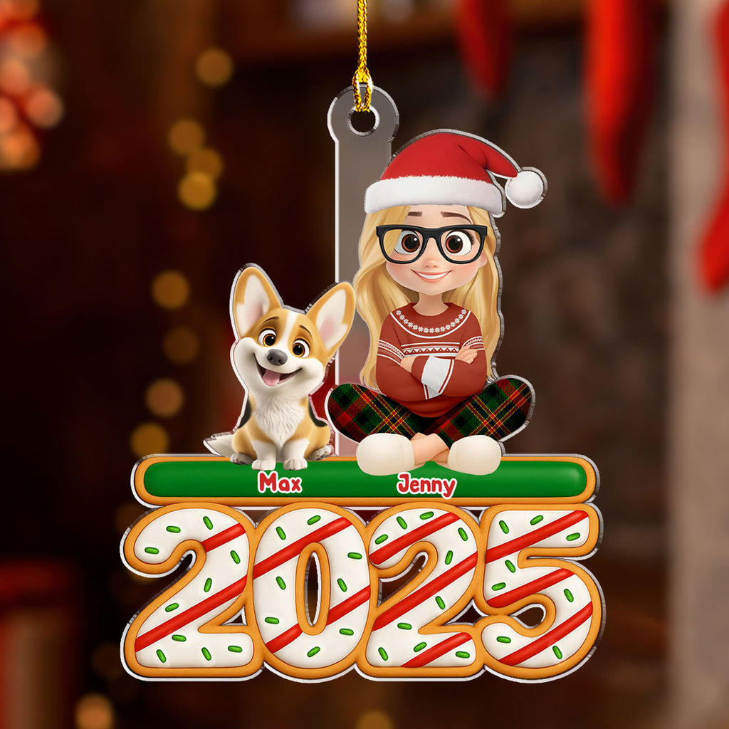 Custom Keepsake Christmas Ornament •  Me And My Dog Tree Cake - Personalized Acrylic Ornament