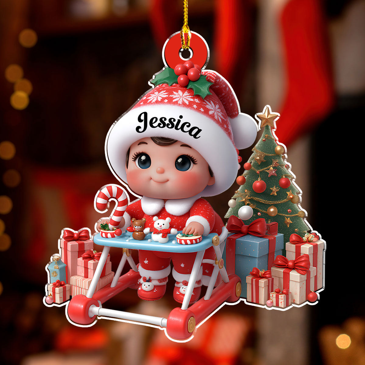 Custom Family Ornament, Christmas Gift for Family Members •  Sweet Baby In Stroller - Personalized Acrylic Ornament