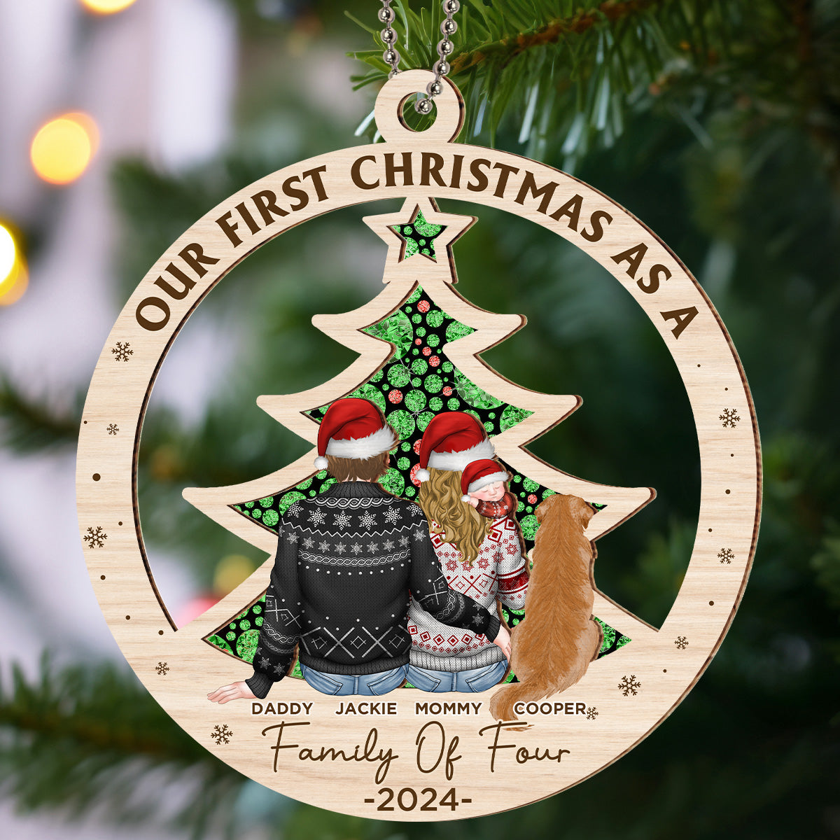 Custom Family First Christmas Ornament •  First Christmas As A Family Of Three New Parents - Personalized Suncatcher Ornament
