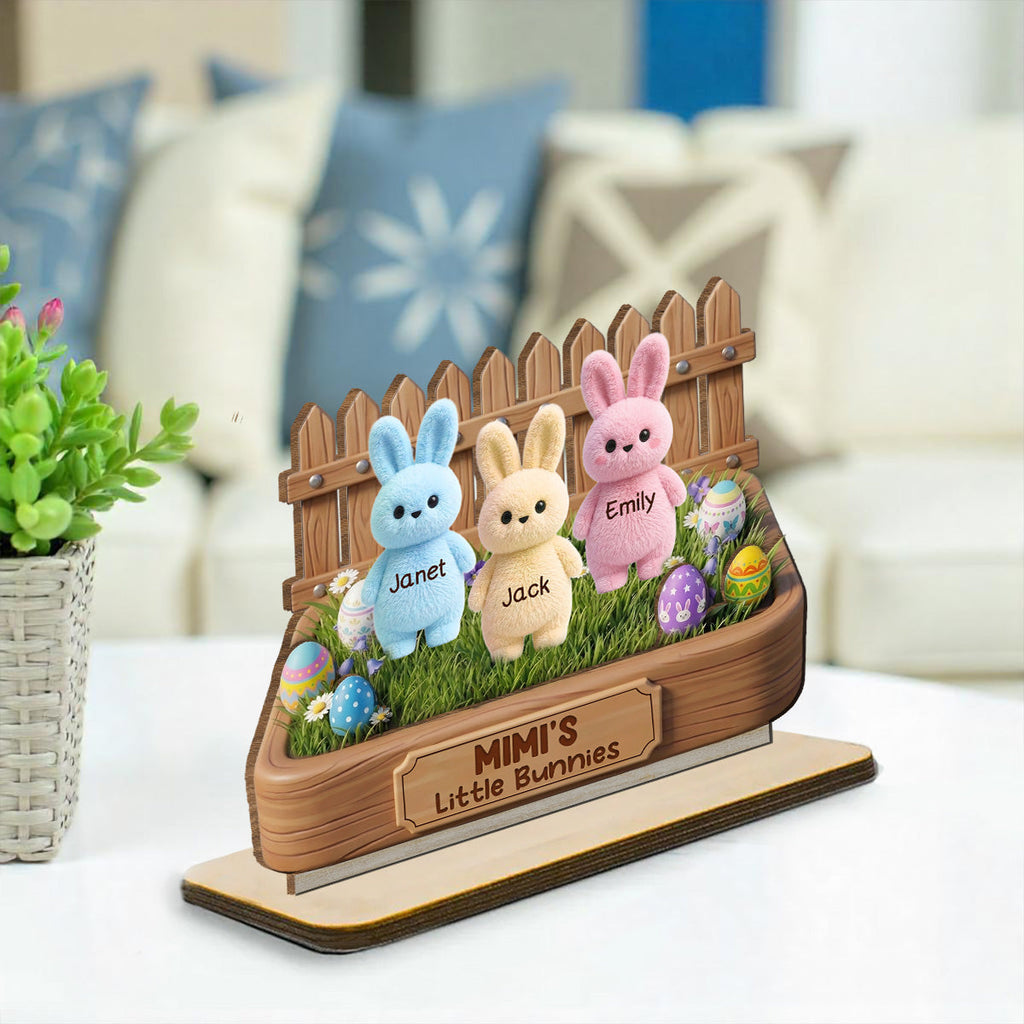 Custom Family Decor, Christmas Birthday Family Keepsake • Easter Grandma Little Bunnies - Personalized 2-Layer Wood Plaque With Flat Base