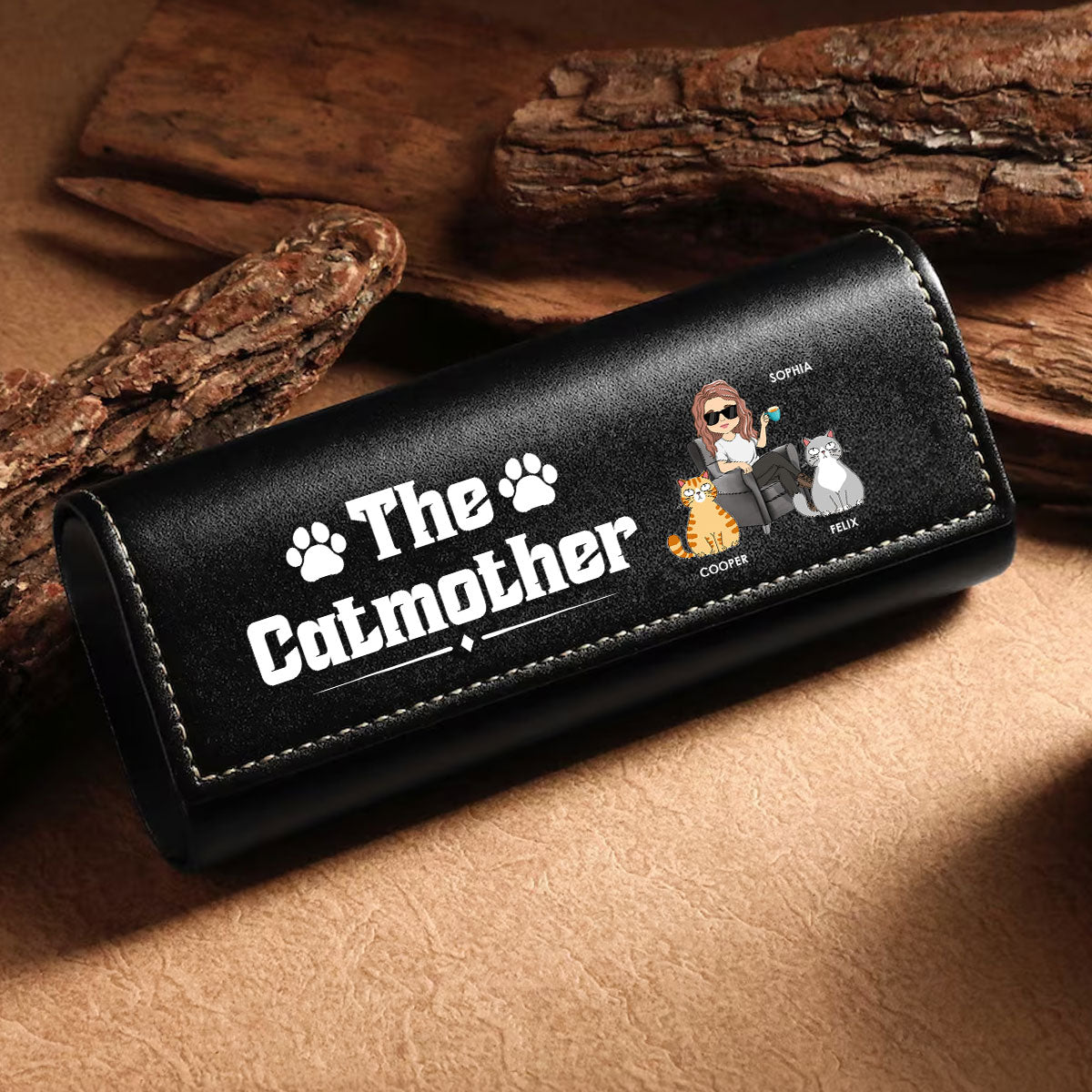 Funny Cat Mother - Personalized Leather Eyeglass Case
