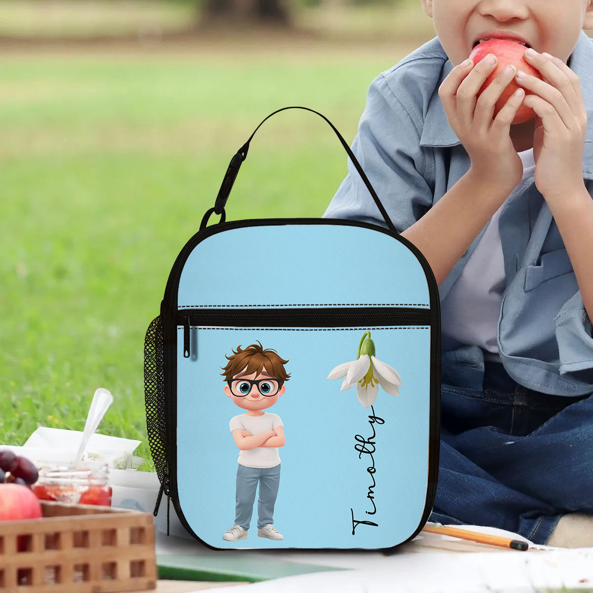 Birth Flower Cartoon Kids - Personalized Insulated Lunch Bag