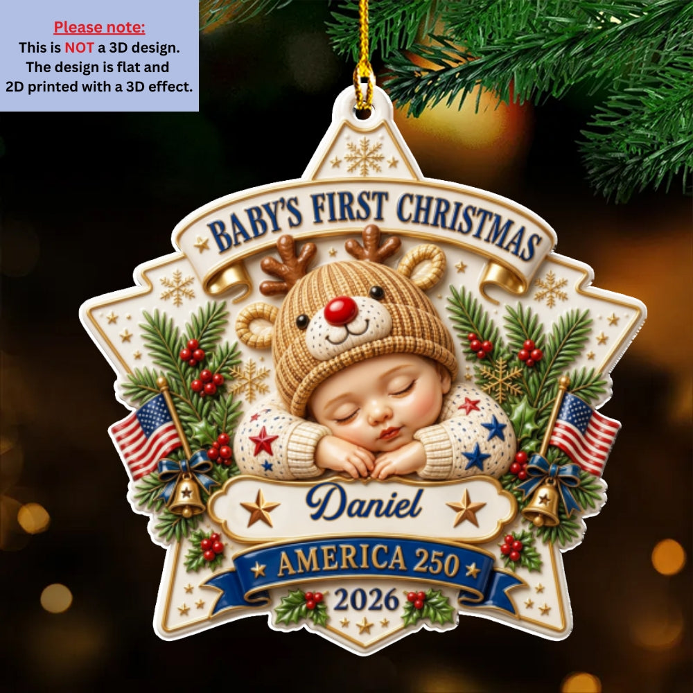 Custom Baby First Christmas Ornament for New Parents •  Tiny Star Big Celebration - Personalized 3D Effect Acrylic Ornament