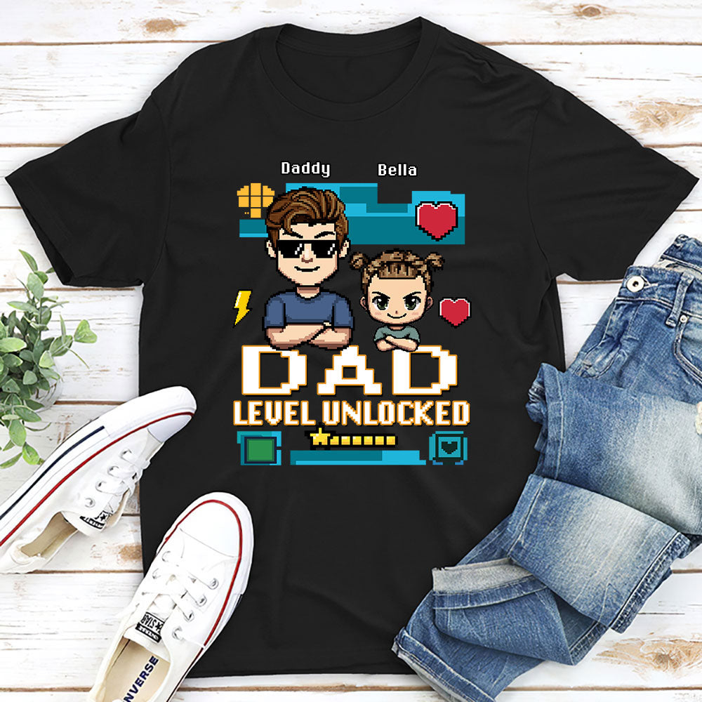 Custom First Father's Day, Christmas Gift for New Dad • Dad Level Unlocked - Personalized Shirt