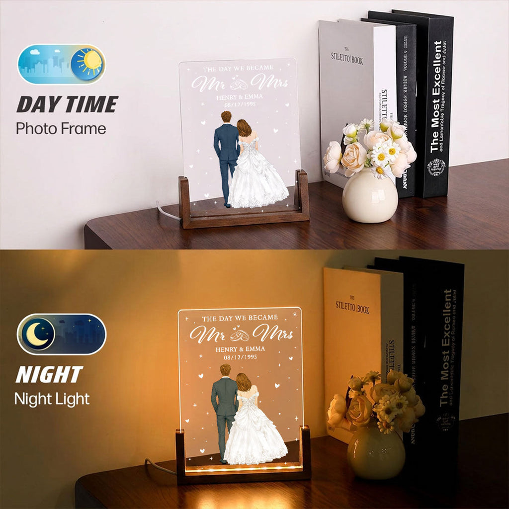 Custom Couple Gift for Anniversary, Valentine's Day, Christmas • The Day We Became Mr And Mrs - Personalized Night Light
