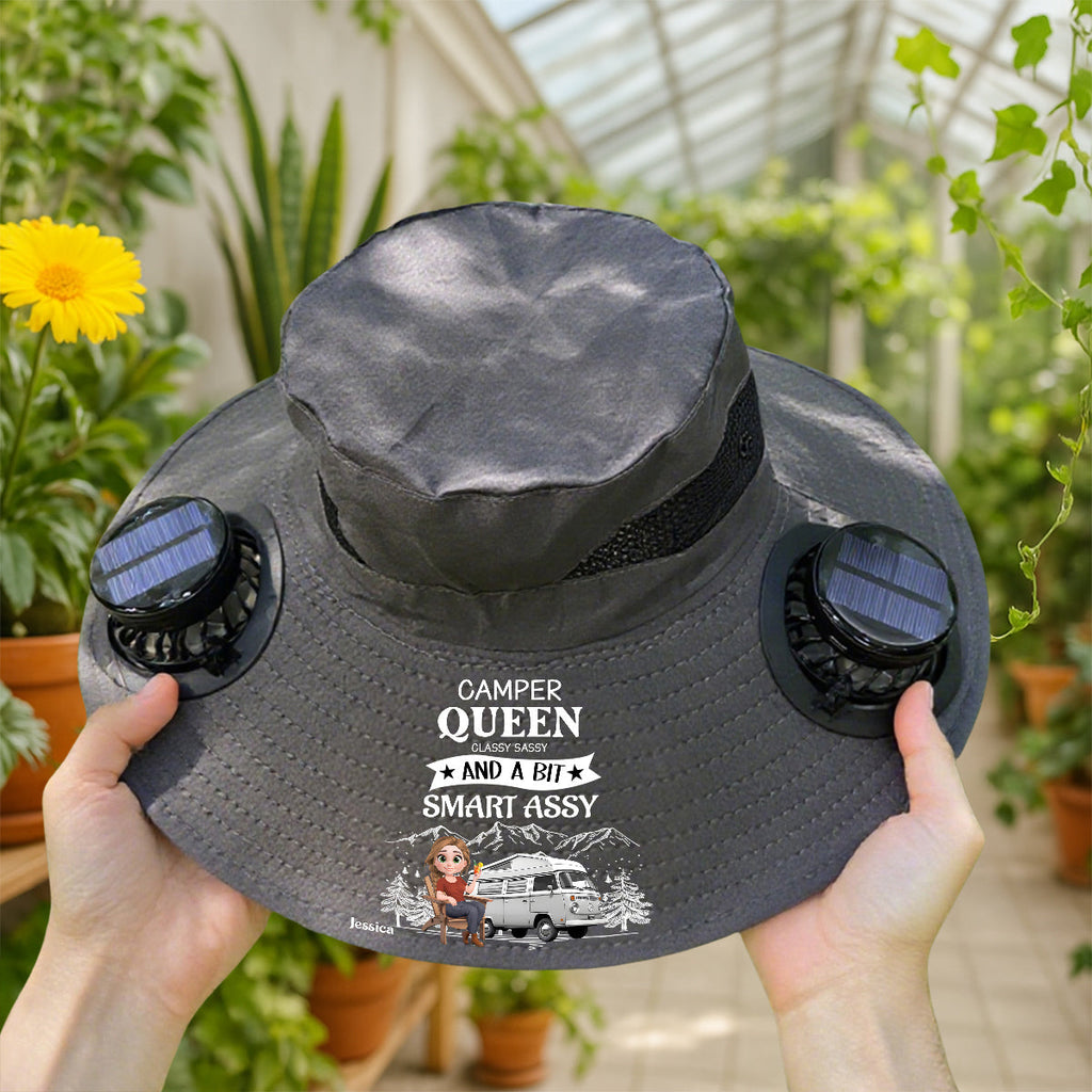 Truly A Queen Of Campers - Personalized Solar Fan Hat