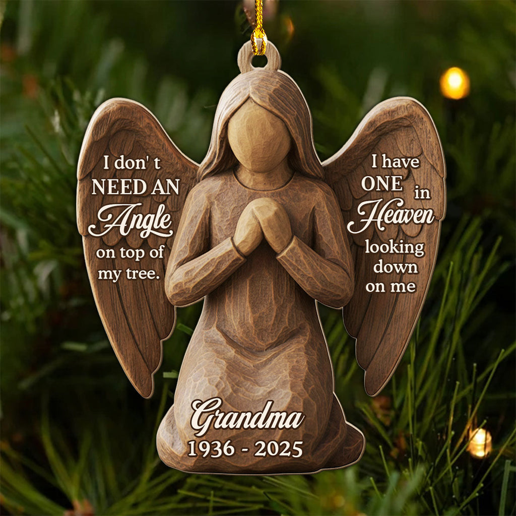 Custom Memorial Christmas Ornament, Sympathy Keepsake •  Angel In Heaven Looking Down - Personalized 3D Effect Wood Ornament