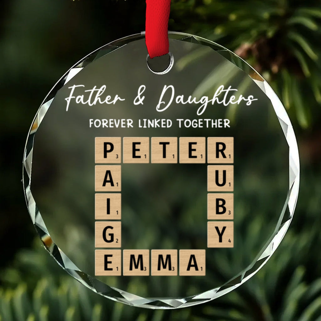 Custom Family Ornament, Christmas Gift for Family Members •  Father With Daughters Linked By Love - Personalized Glass Ornament