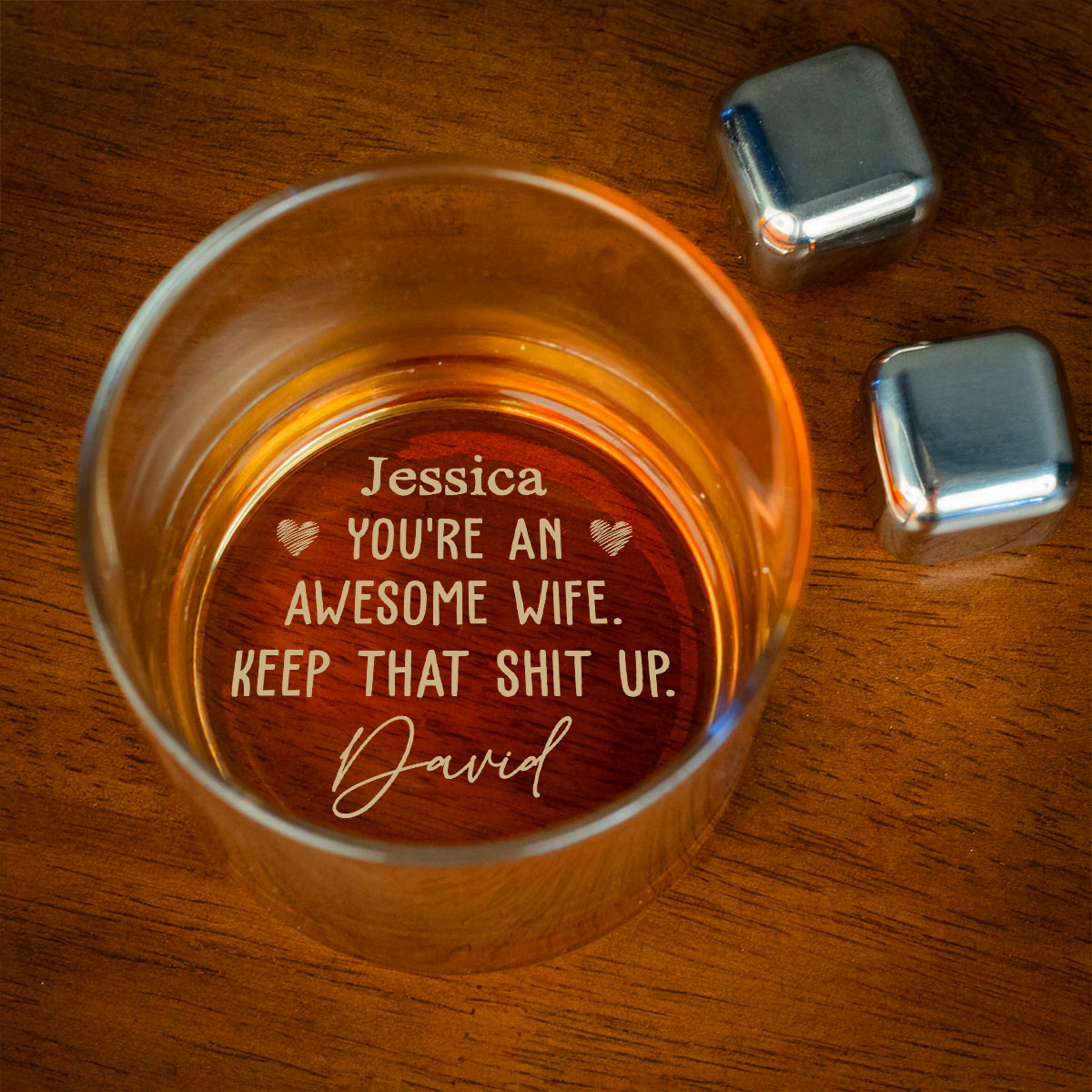 Custom Christmas Anniversary Birthday Drinkware Gifts for Wife • Awesome Wife - Personalized Engraved Whiskey Glass
