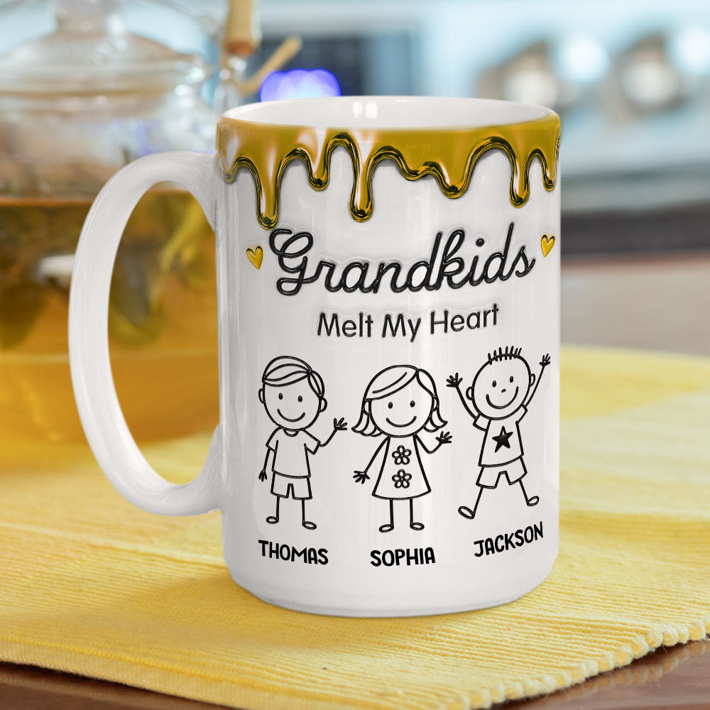Custom Christmas & Birthday Gift For Grandma • Grandkids Melt My Heart - Personalized 3D Inflated Effect Coffee Mug