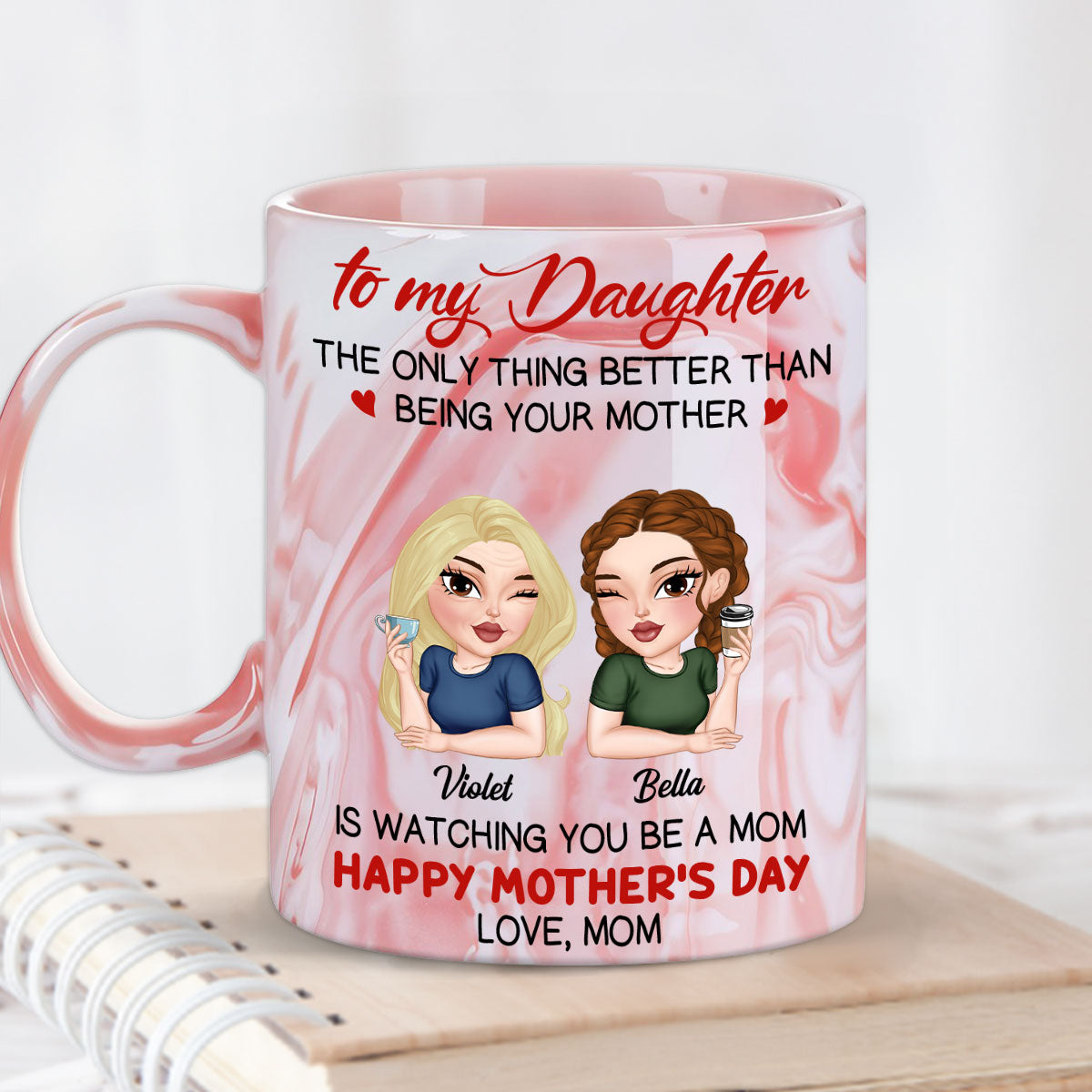 Custom Christmas & Birthday Gift for Daughter • Watching You Be A Mom - Personalized Pink Marble Mug
