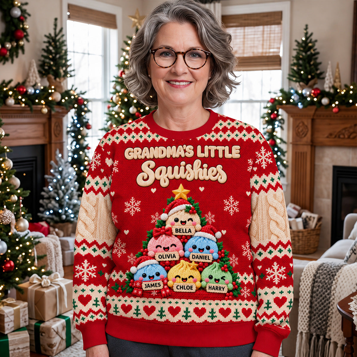 Custom Grandma Christmas Sweatshirt, Gift for Mothers • Little Squishies - Personalized All-Over-Print Sweatshirt
