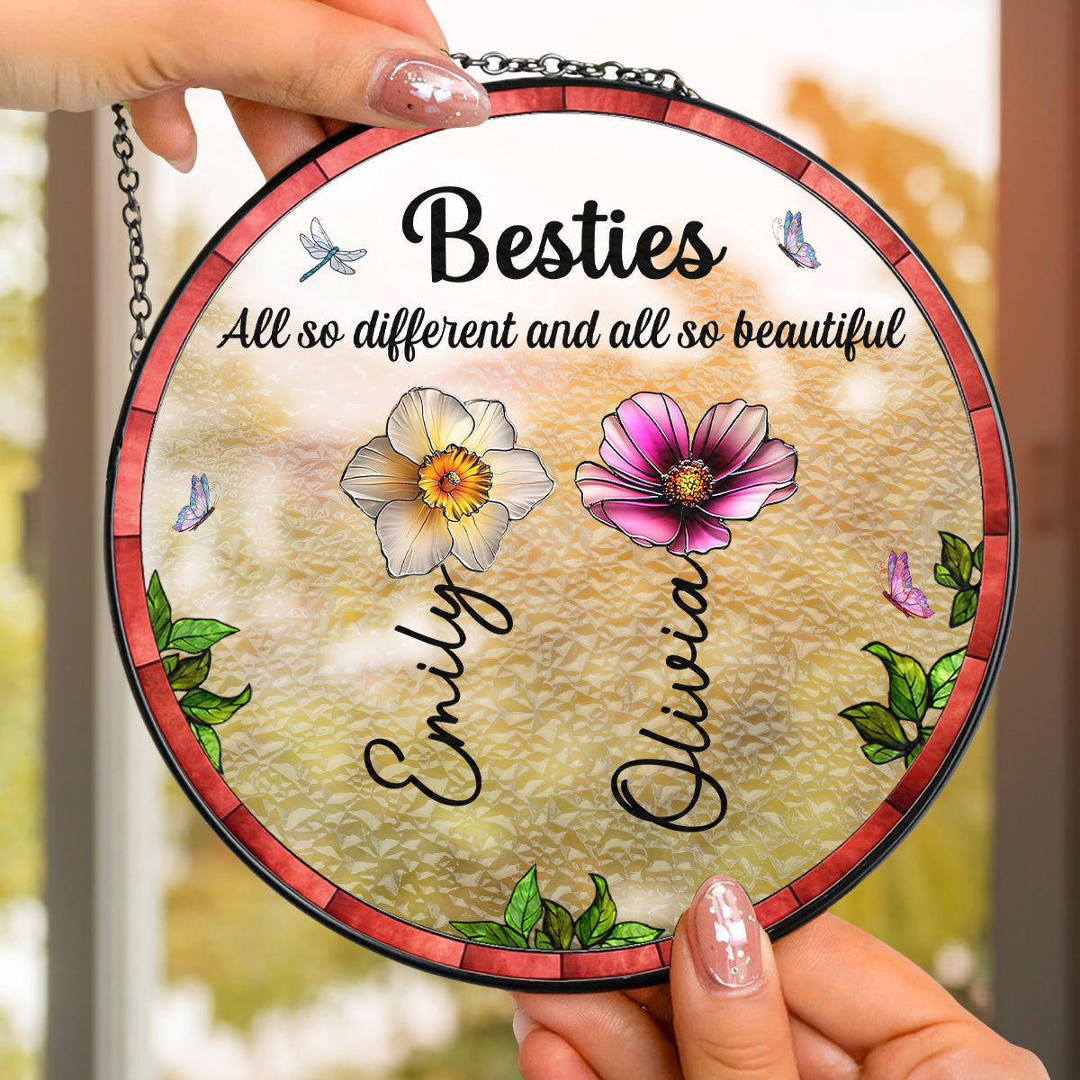 Custom Family Name Hanging Decor, Christmas Birthday Gift •  Sisters Are All So Beautiful - Personalized Window Hanging Suncatcher