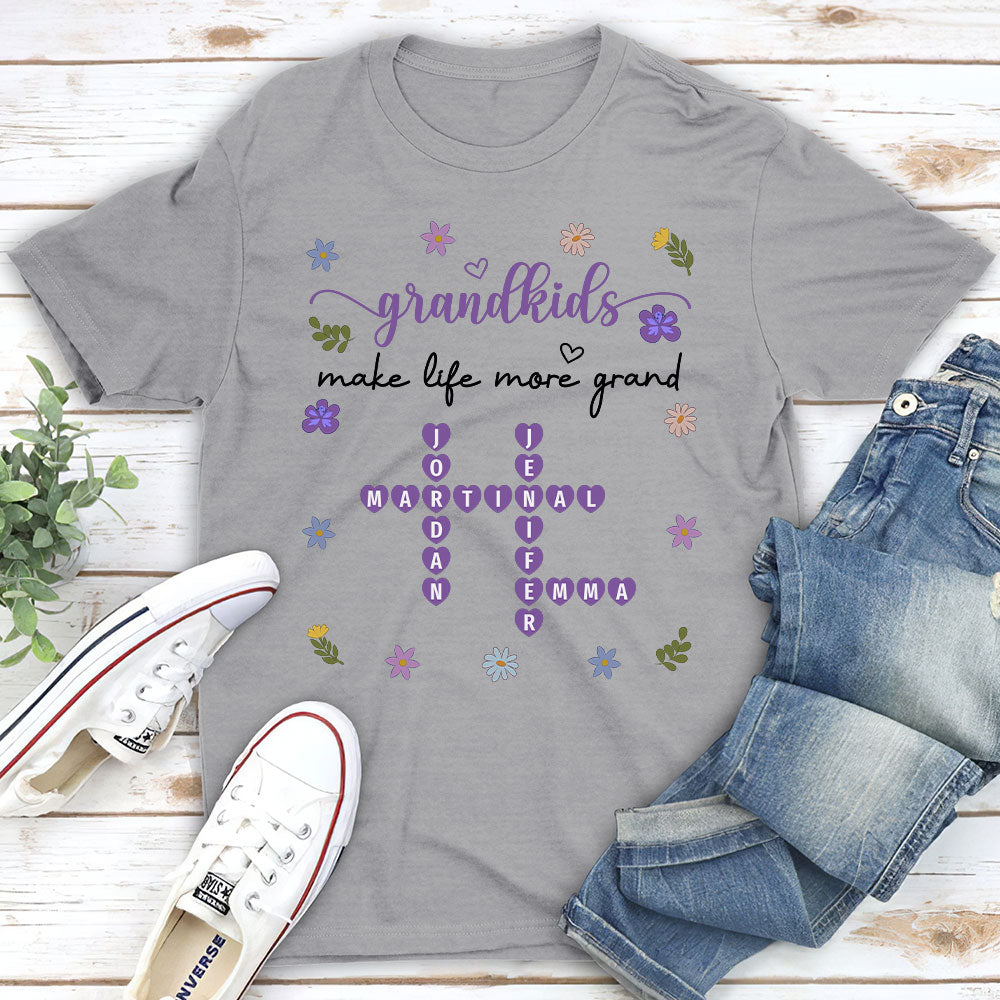 Custom Christmas & Birthday Gift for Grandma • Grandkids Make Life More Grand Crossword - Personalized Shirt