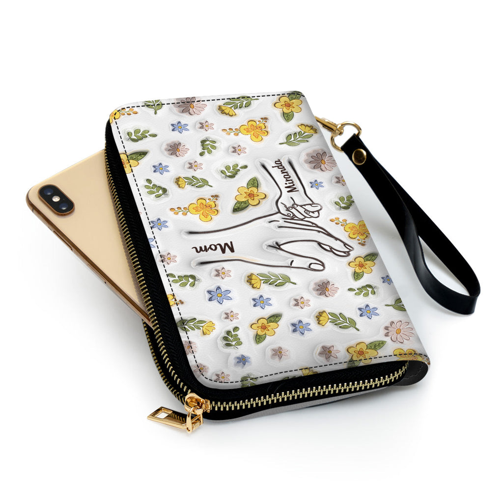 Mom Hold Kid Hand - Personalized 3D Inflated Effect Leather Wallet