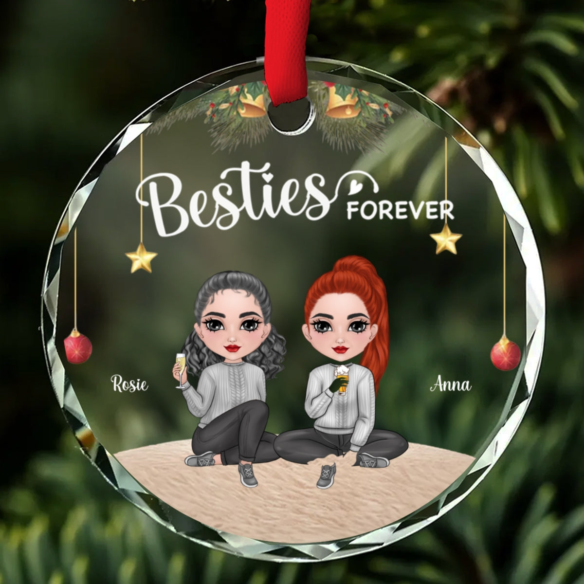 Custom Keepsake Christmas Ornament •  Sisters Forever Christmas - Personalized Glass Ornament
