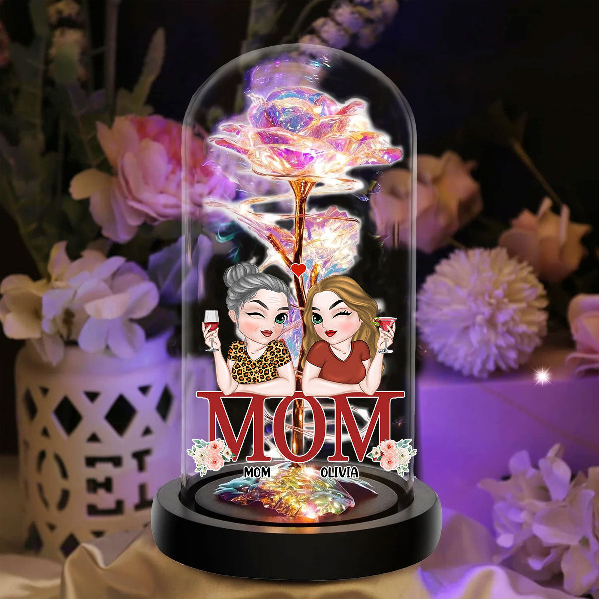 Mom Is The Best - Personalized Sparkly Rose