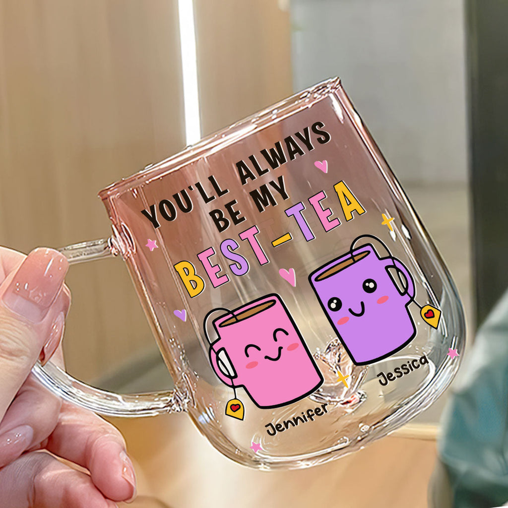 Custom Best Friend, Christmas & Birthday Friendship Keepsake Gift • You Will Always Be My Best Tea - Personalized Pink Gradient Glass Mug