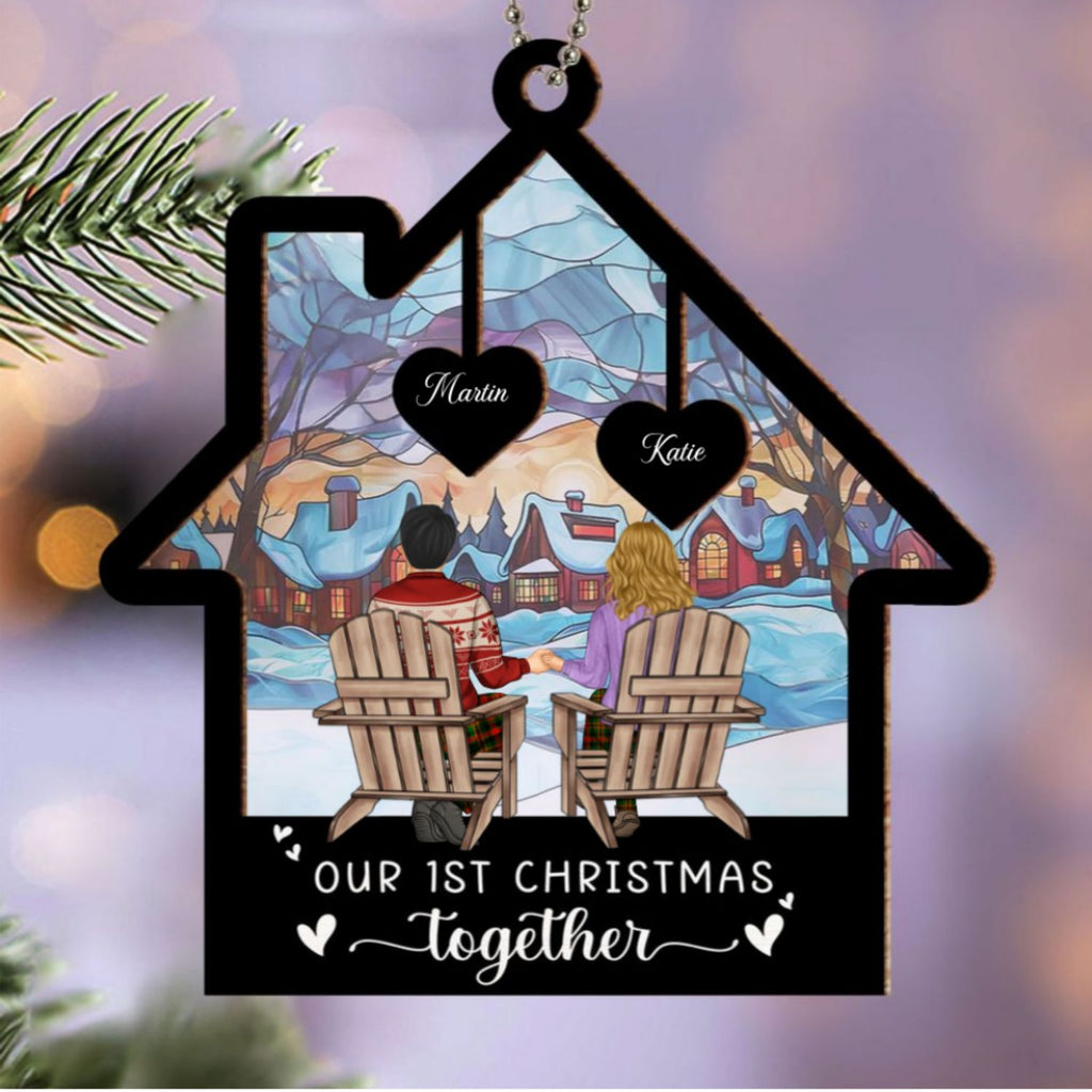 Custom First Christmas Ornament Married, Gift for Newlyweds •  Our 1st Christmas Together - Personalized Suncatcher Ornament