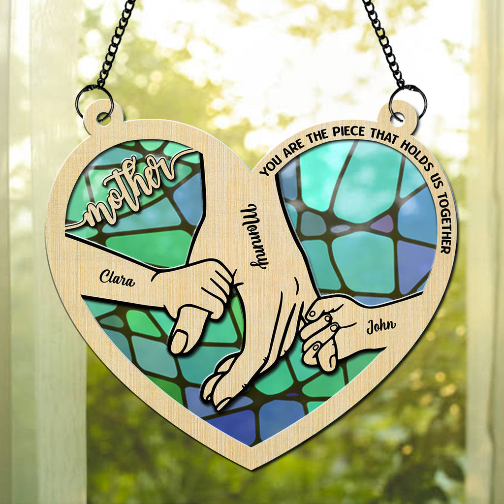 Custom Name Hanging Decor for Mom Daughter, Mother's Day Gifts • Holding Hands - Personalized Suncatcher