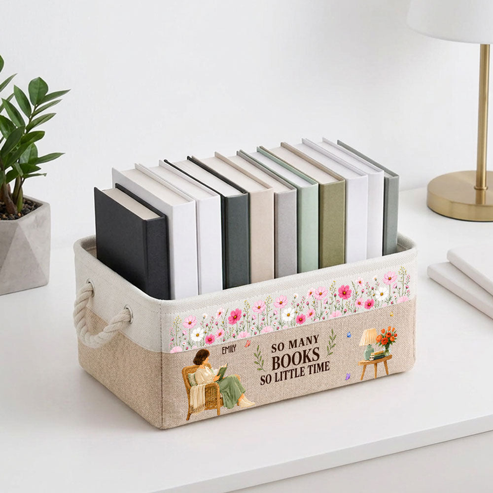 Custom Christmas Birthday Bookish Gifts For Book Lovers, Bookworms • Floral Book Nook - Personalized Storage Basket