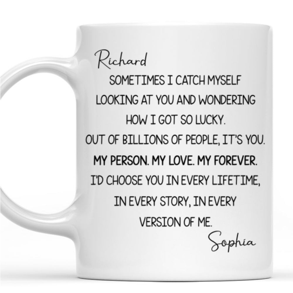 Custom Anniversary Keepsake Gifts For Couple • How I Got So Lucky - Personalized Coffee Mug