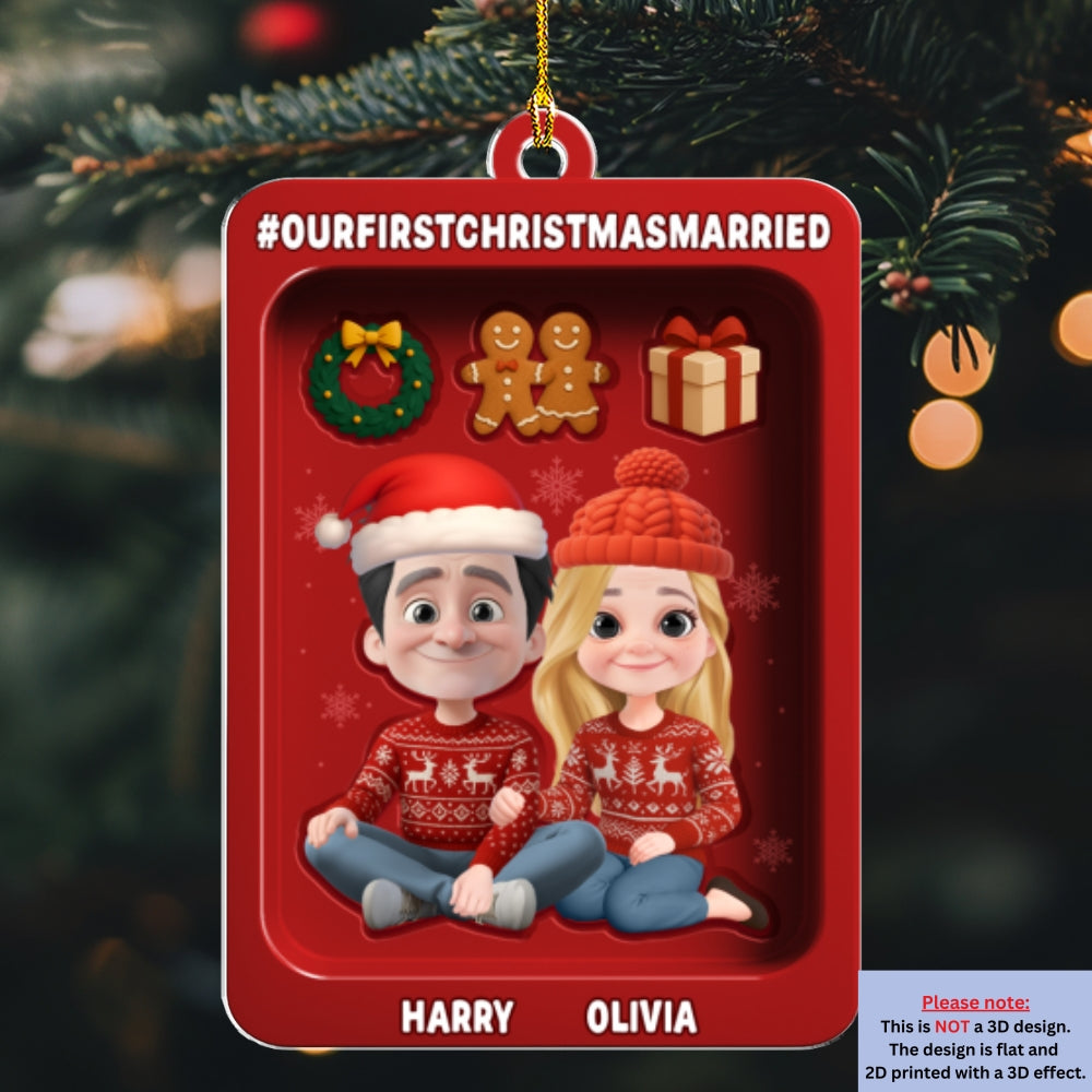Custom First Christmas Ornament Married, Gift for Newlyweds •  Couple First Christmas Kit - Personalized Acrylic Ornament