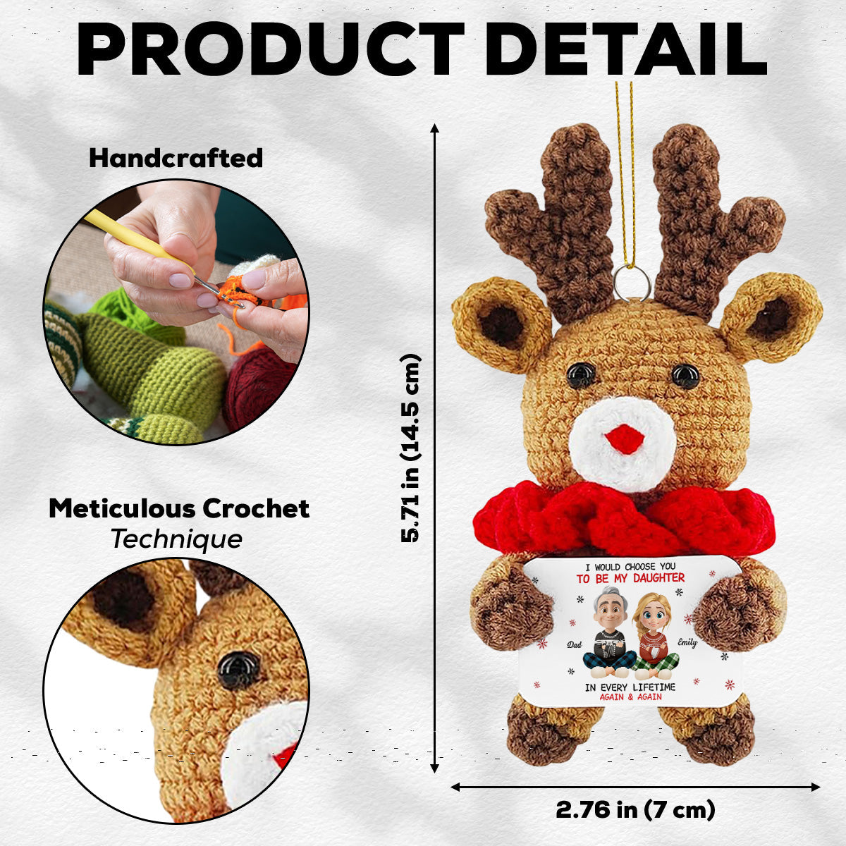 Custom Keepsake Christmas Ornament •  Always Choose You - Personalized Deer Crocheted Ornament