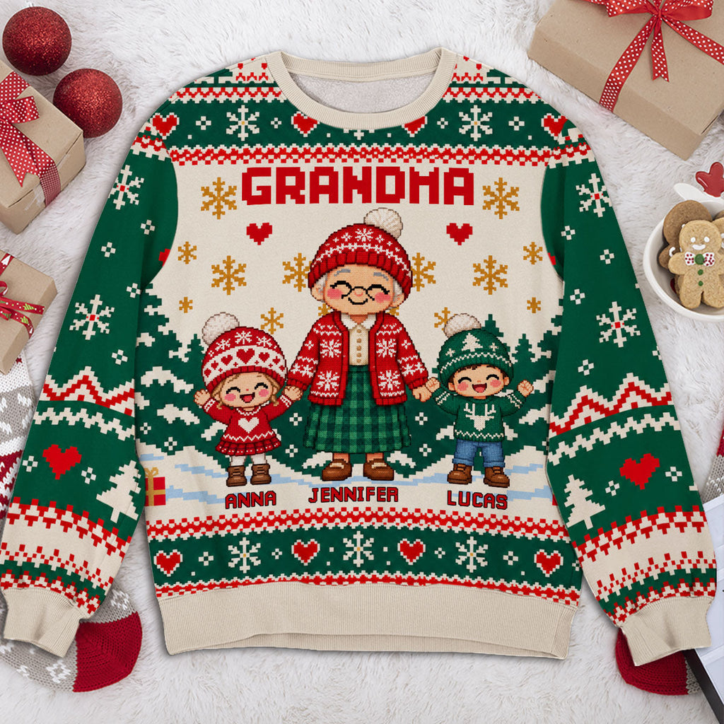 Custom Grandma Christmas Sweatshirt, Gift for Mothers • Grandma With Kids - Personalized All-Over-Print Sweatshirt