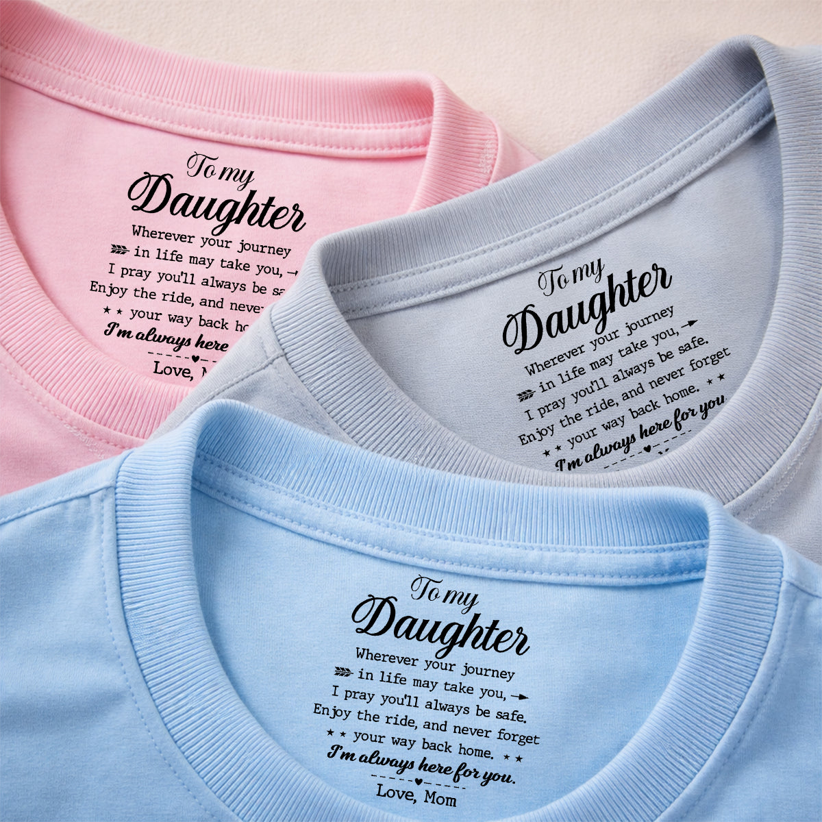 Custom Mother's Day Gift for Daughter • Never Forget Your Way Home - Personalized Inside Neck Print T-Shirt