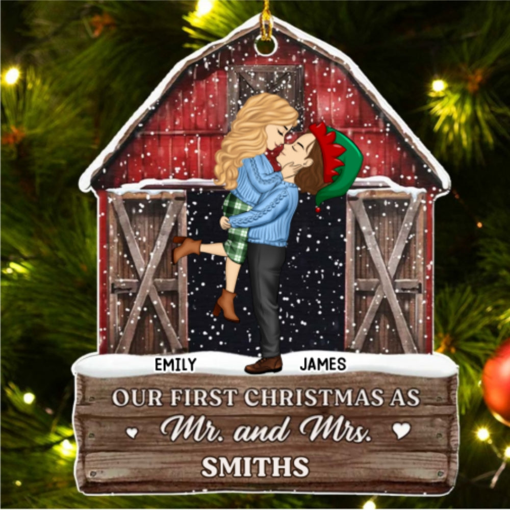 Custom First Christmas Ornament Married, Gift for Newlyweds •  Our First Our Last - Personalized Acrylic Ornament