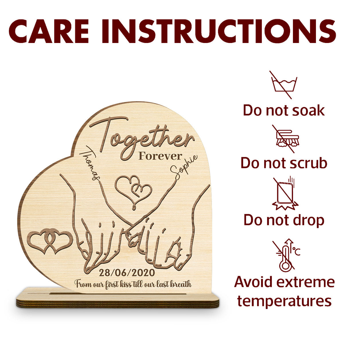 Custom Decor for Husband, Gift for Him • Together Forever Ver 2 - Personalized 2-Layer Wood Plaque With Flat Base