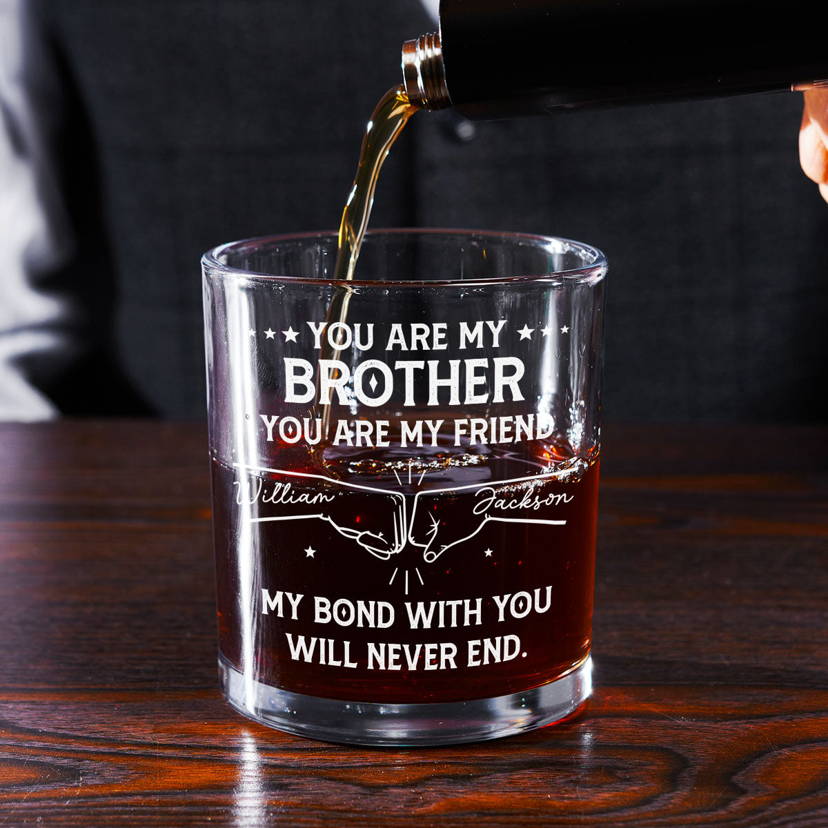 Custom Christmas Birthday Drinkware Gifts for Brother • My Bond With You - Personalized Whiskey Glass