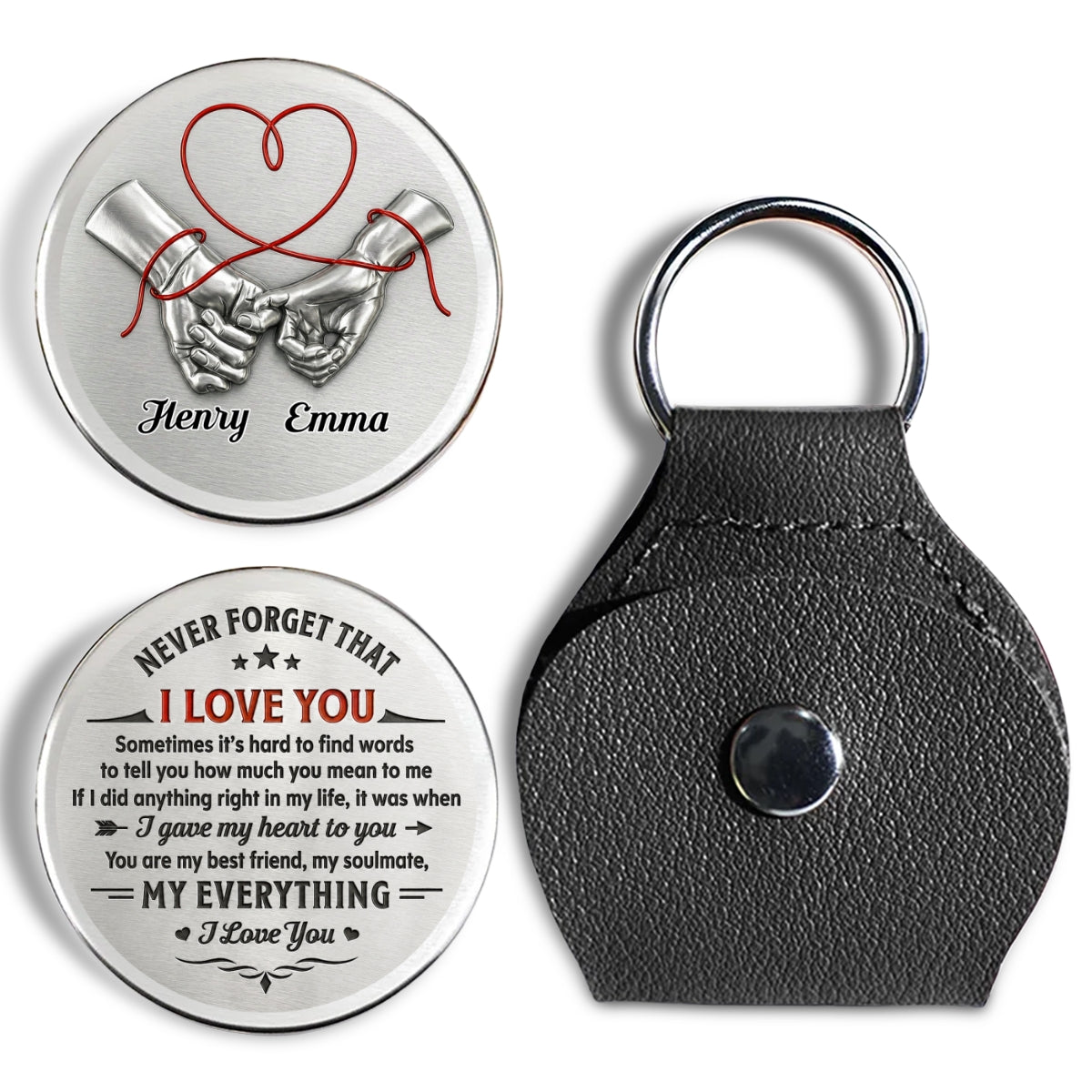 Custom Coin Keychain for Husband, Mother's Day, Anniversary Gifts • Never Forget That I Love You - Personalized Pocket Hug