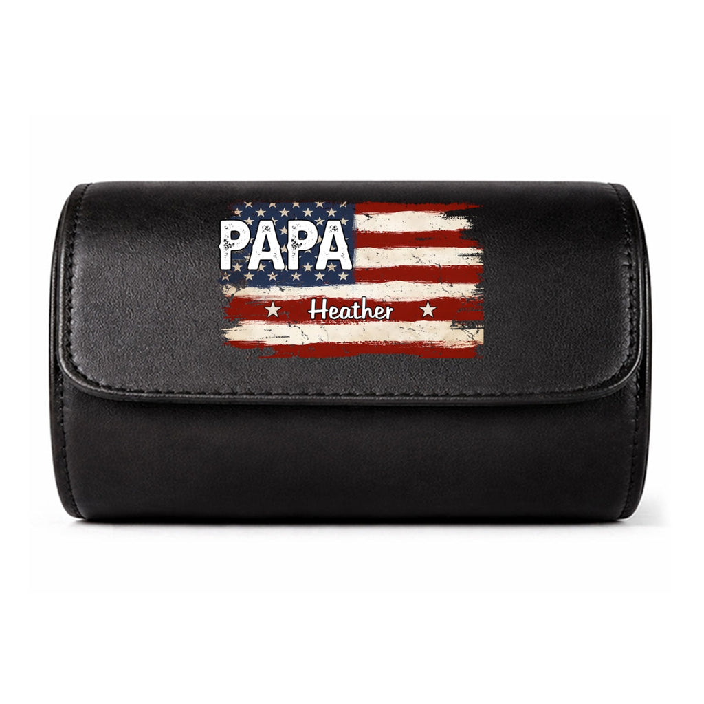 American Flag Name - Personalized Leather Watch Case