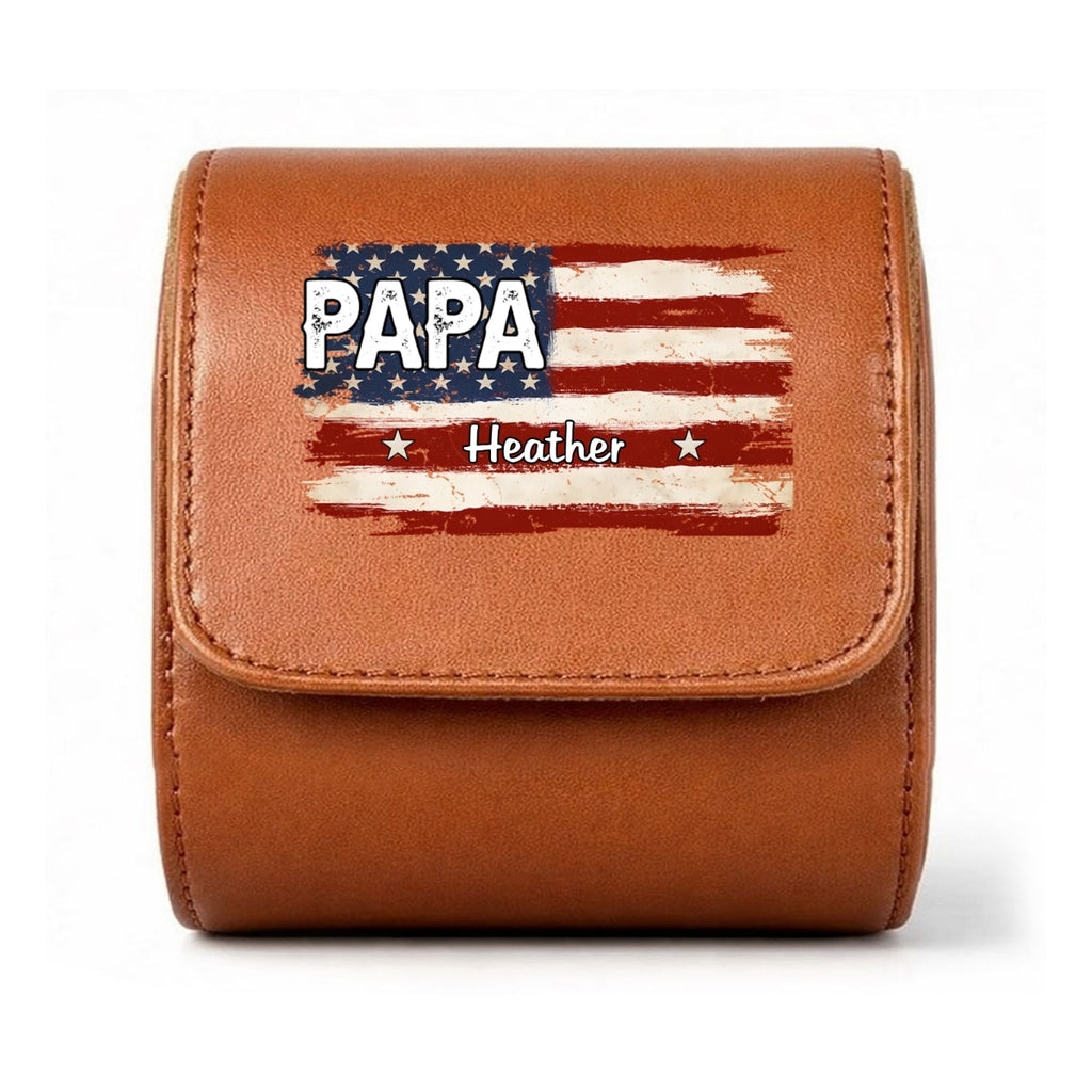 American Flag Name - Personalized Leather Watch Case