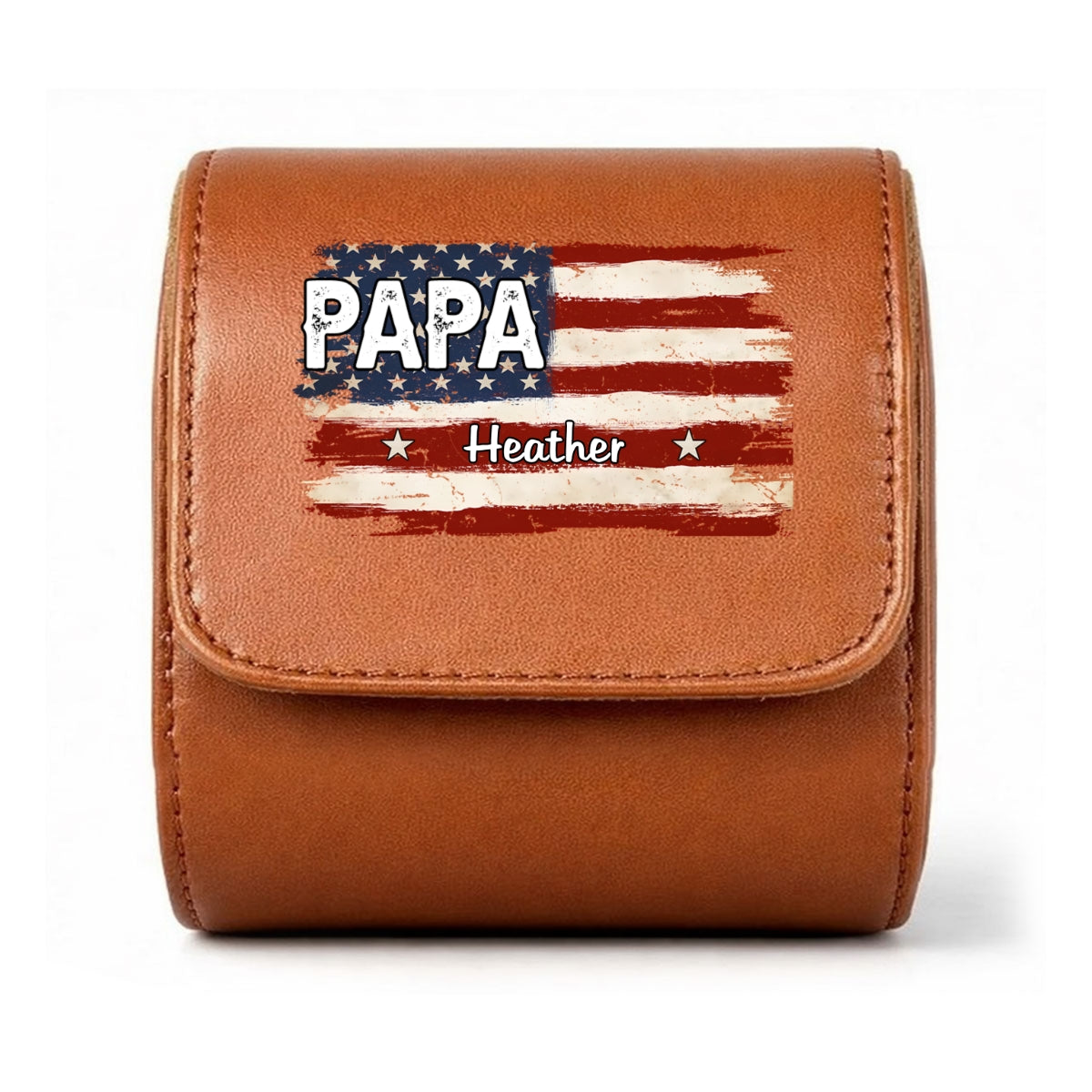 American Flag Name - Personalized Leather Watch Case