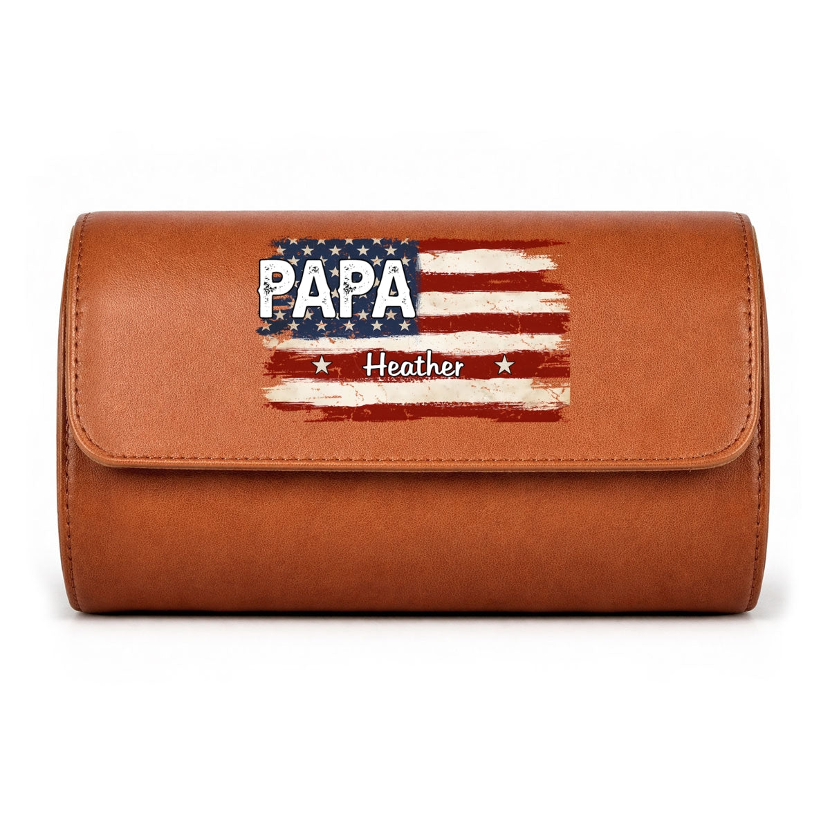 American Flag Name - Personalized Leather Watch Case