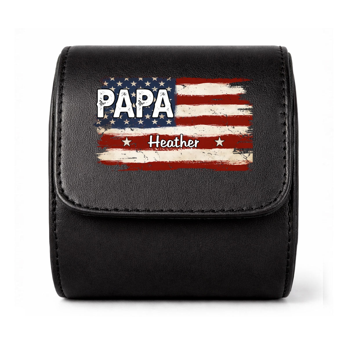 American Flag Name - Personalized Leather Watch Case