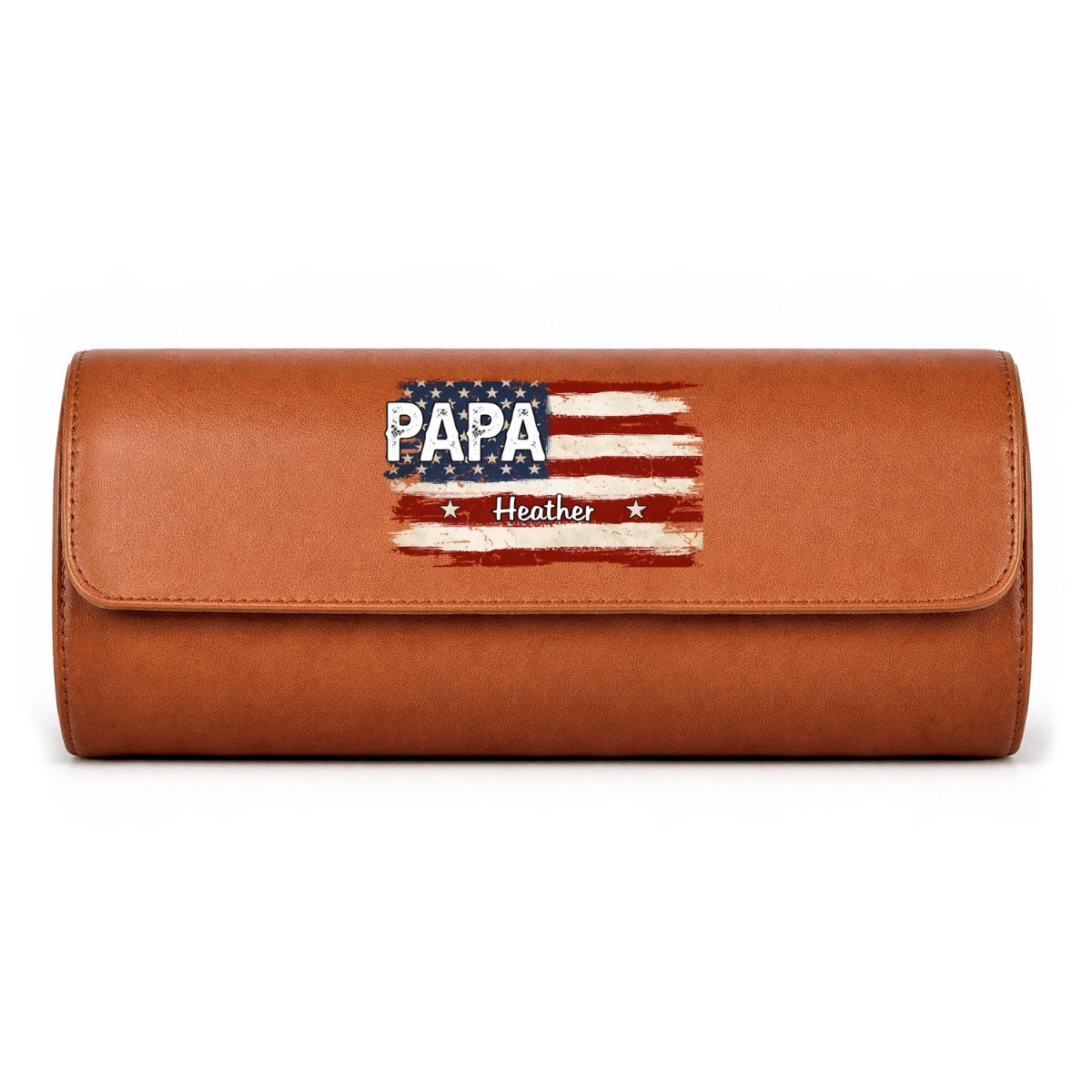 American Flag Name - Personalized Leather Watch Case