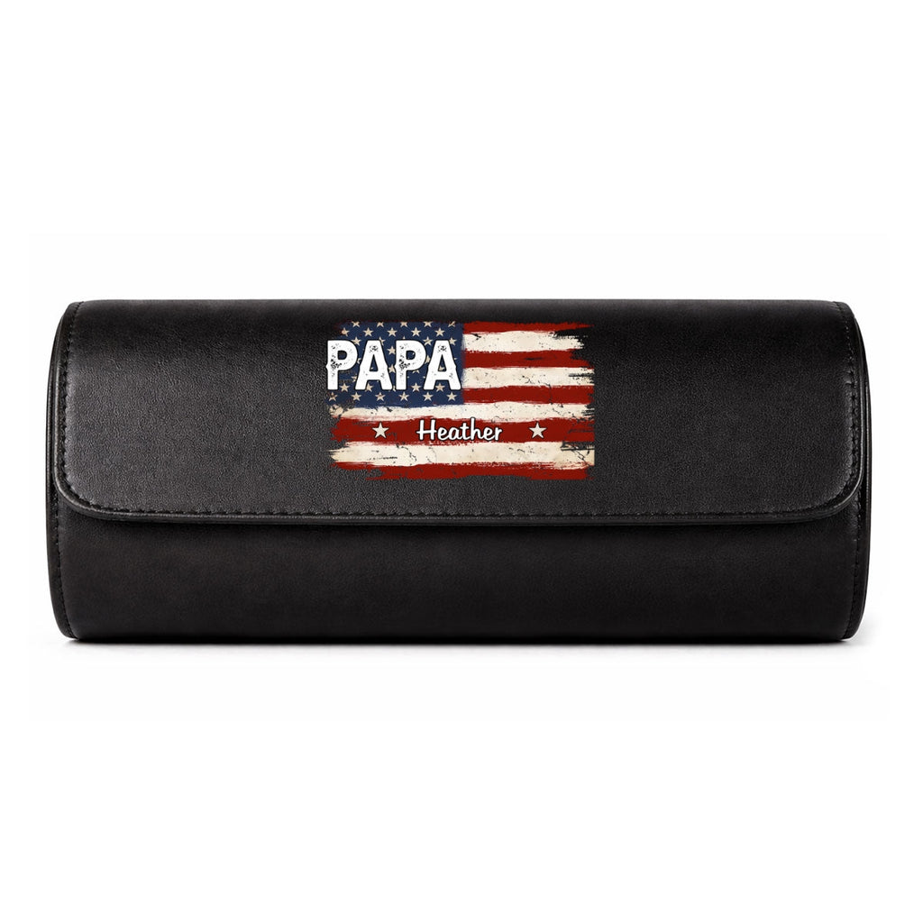 American Flag Name - Personalized Leather Watch Case