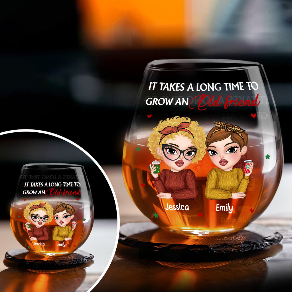 It Takes A Long Time To Grow Old Friends - Personalized Wine Glass