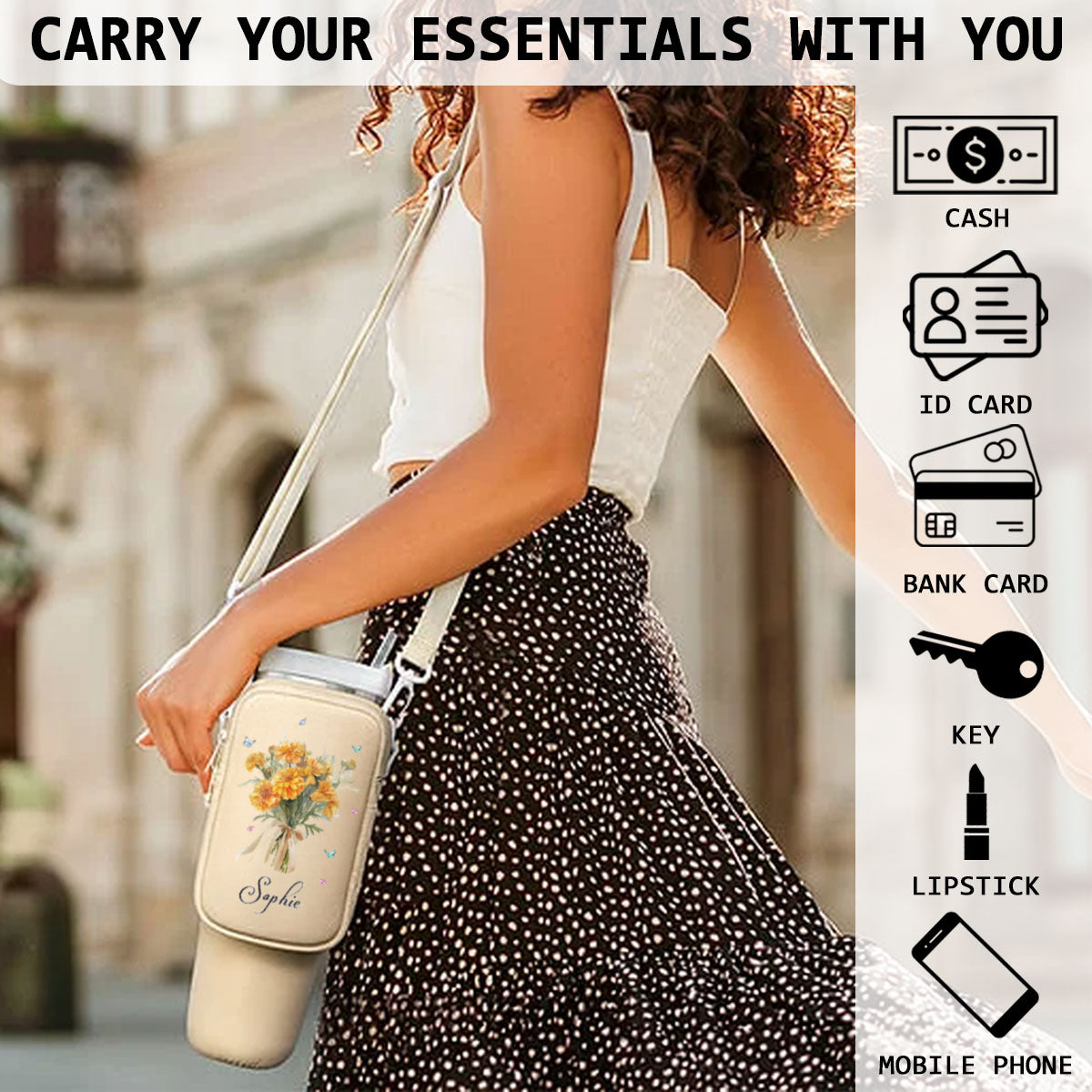 Birthmonth Flower - Personalized Water Bottle Carrier Bag