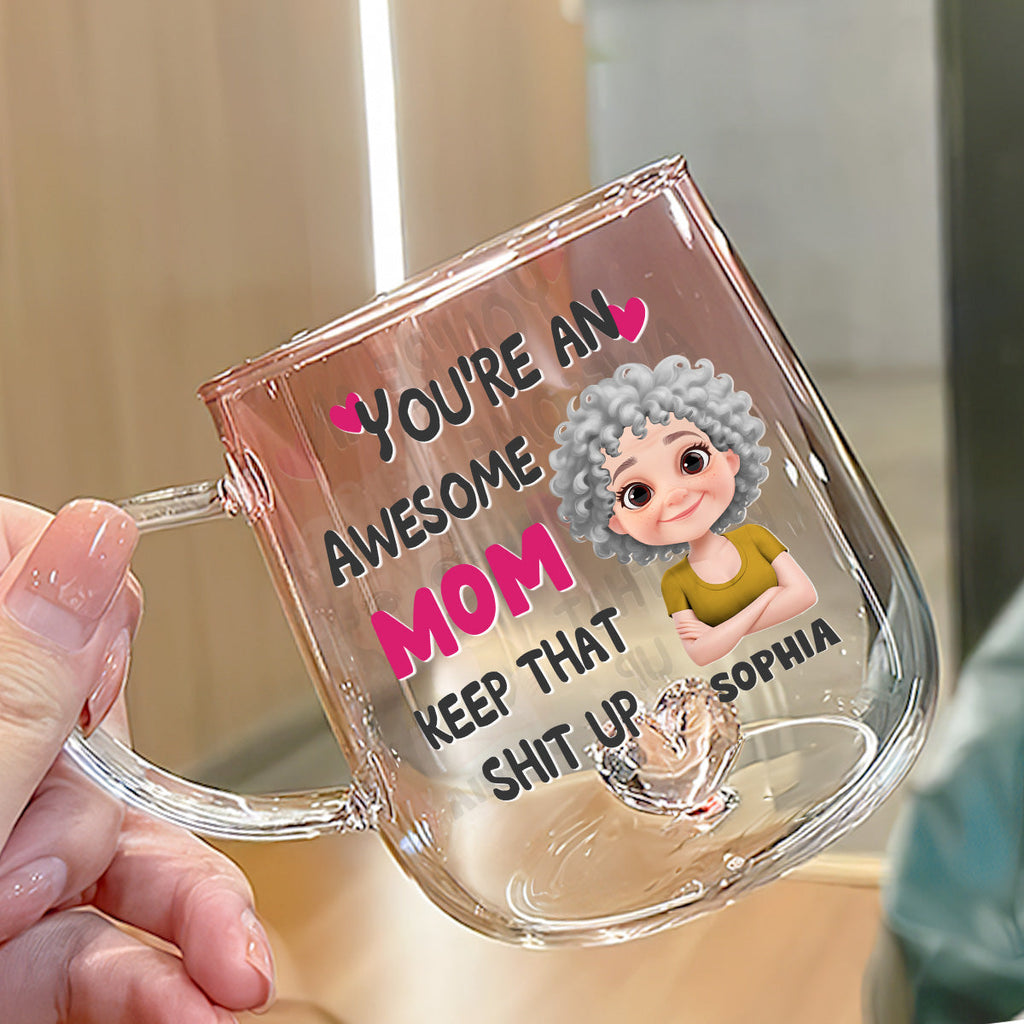 Custom Mother's Day Gift for Mom & Grandma • You Are Awesome Mom - Personalized Pink Gradient Glass Mug