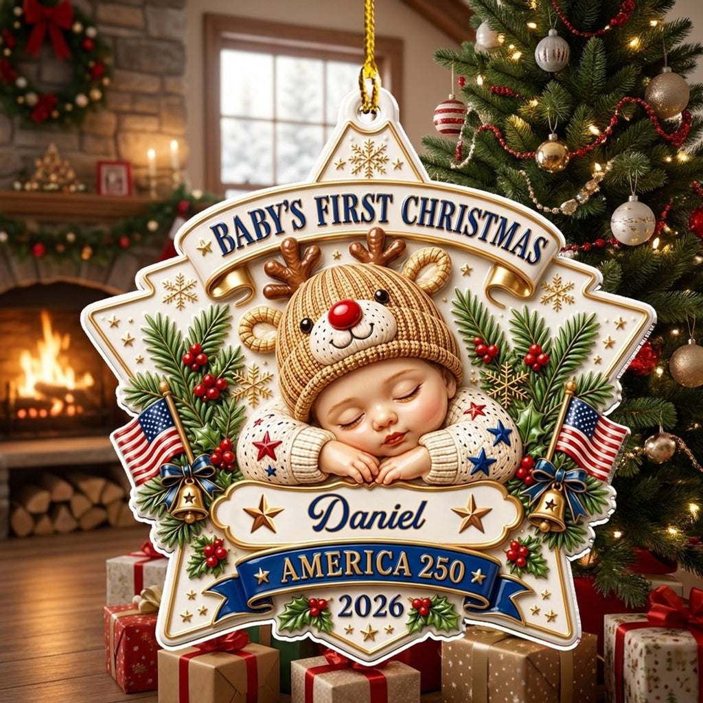 Custom Baby First Christmas Ornament for New Parents •  Tiny Star Big Celebration - Personalized 3D Effect Acrylic Ornament