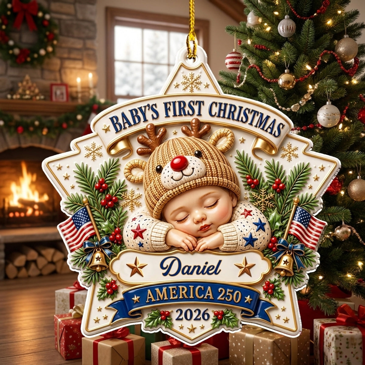 Custom Baby First Christmas Ornament for New Parents •  Tiny Star Big Celebration - Personalized 3D Effect Acrylic Ornament