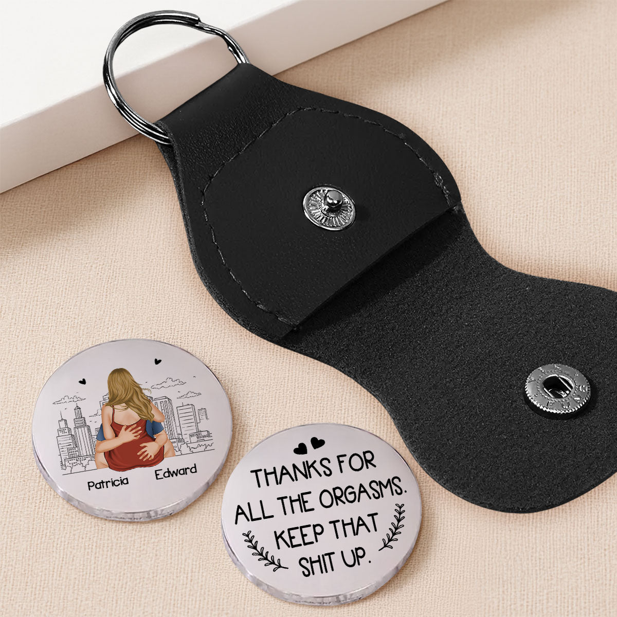 Custom Coin Keychain for Husband, Couple Anniversary Valentine's Day Gifts • Thanks For All The Orgasms - Personalized Pocket Hug